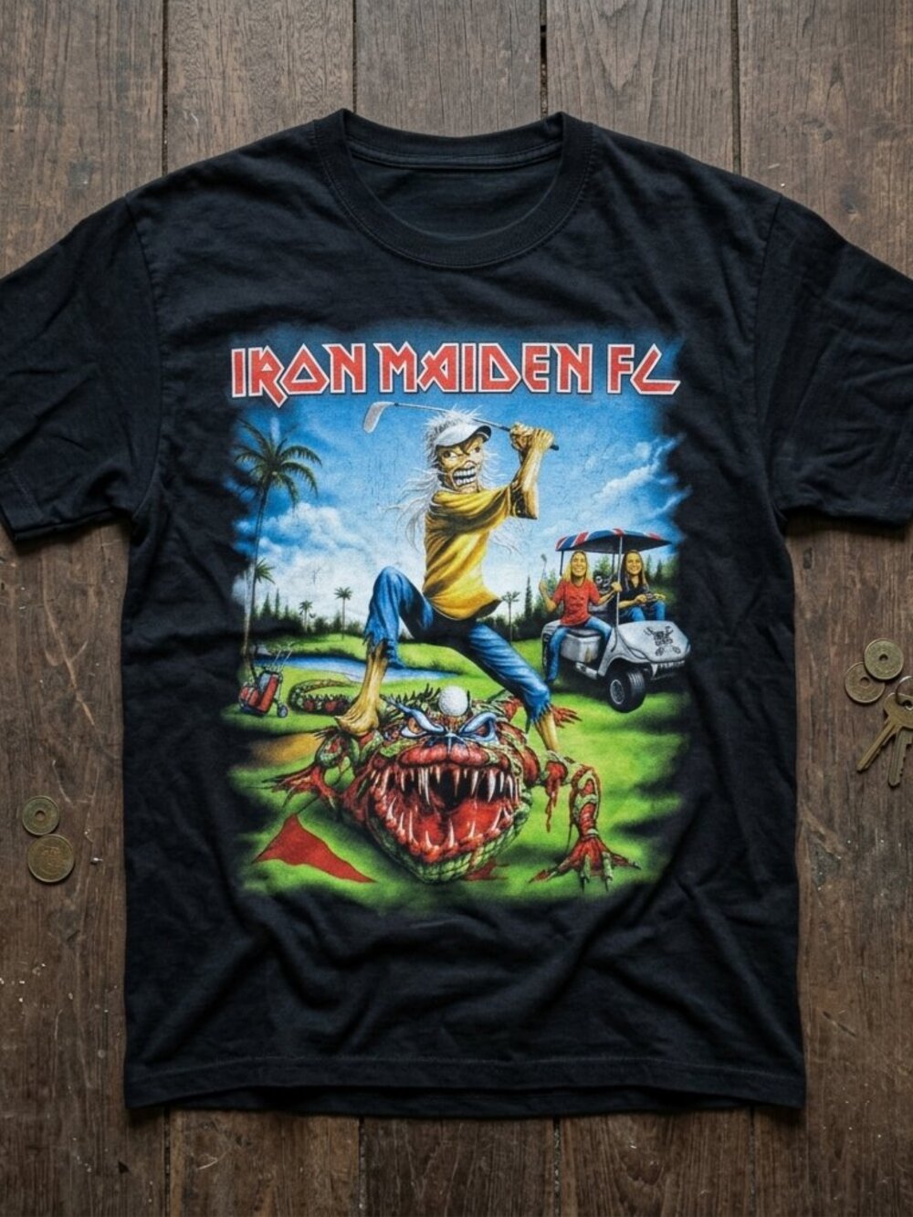 Vintage Iron Maiden Golf Eddie Graphic Tee Retro Heavy Metal Band Shirt
